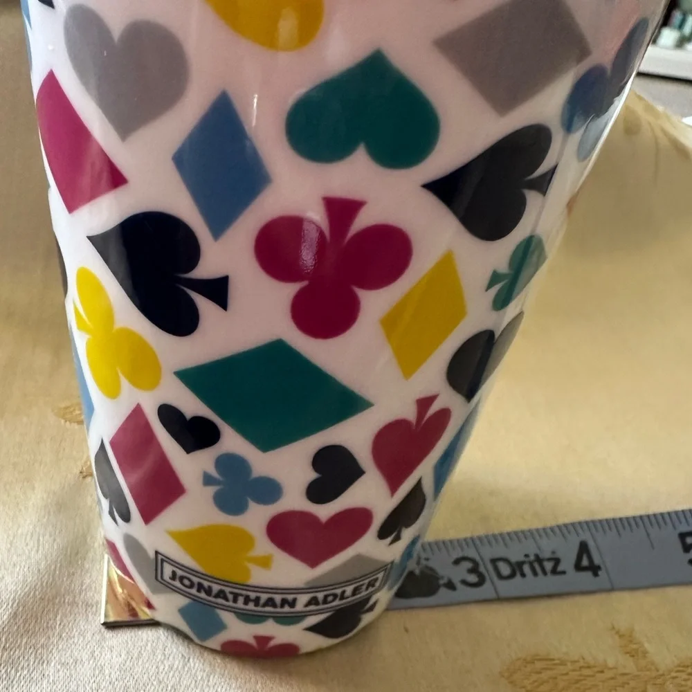 Jonathan Adler “ Card Suits “ Ceramic Travel Coffee Mug / Cup / Tumbler.